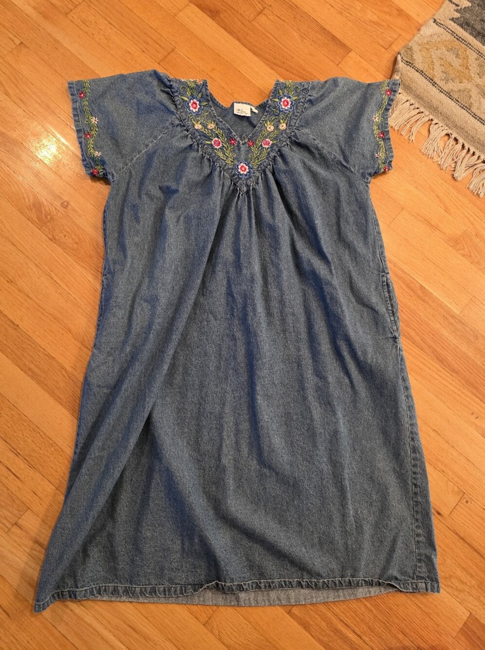 The Vermont Country Store Embroidered Cotton Denim Muumuu